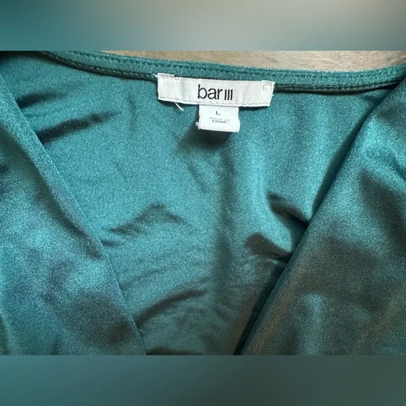 Bar III Long Sleeve Cowlneck Bodysuit Teal Green w/ Shoulder Pads | Large - Picture 4 of 9